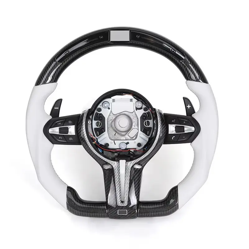 LED Display White Half Leather Carbon Fiber Steering Wheel for BMW F10 F16 F20 F30 F31 F32 M3 F80 M4 F82 M2 F87 E88 E90 E92