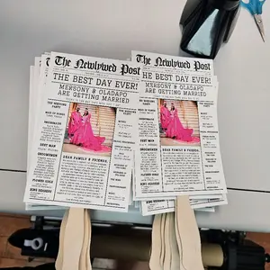Wedding Program Fan - Decorative Paper Fan for Wedding Celebrations with "The Newlywed Post" Theme - Hand