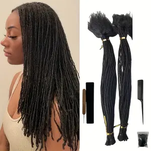 Hot Sell NEW Arrived 60 Strands Real Human Hair Dreadlock Extensions 0.2cm Thin 10-18 Inch Lengths Afro Kinky Locs - Handmade Permanent Hair Extensions for & Men, Natural Black, Can Be Dyed & Curled, Styling Versatility, Textured Hairstyle, Secure I