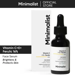 Minimalist Vitamin C+E+Ferulic Acid 16% Face Serum for Anti Aging & Glow | Reduces Skin Damage & Redness to Brighten Dull Complexion | For All Skin Types | For Women & Men | 0.68 Fl Oz / 20 ml