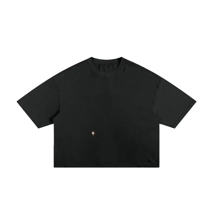 Classic Frayed Boxy Tee - Unisex 250 GSM Cotton Loose Fit T-Shirt with Half Sleeve, Round Neck, Casual Style, Machine Washable - Menswear