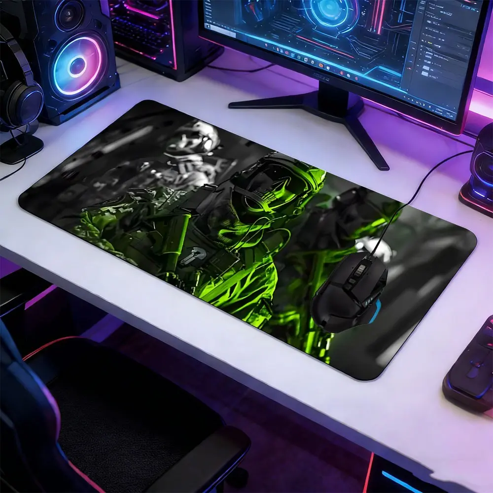 Gothic Green Large Gaming Mouse Pad, Extended Mousepad, Extended Non-Slip Rubber Base Desk Mat, Call of Duty Inspired Military Shooter Design Computer Accessory, Durable Desk Pad for Home Office & Gaming Setup, Ideal Gift for War Game Fans