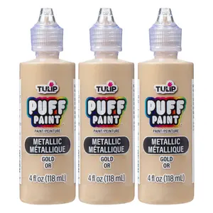 Tulip Puff Paint Metallic Gold, Multi-Surface Craft Paint, 4 fl. oz. 3 Pack