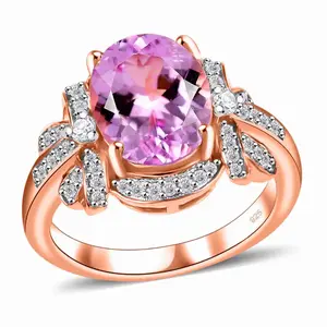 Kunzite & Moissanite Bow Ring In 18K Rose Gold over Sterling Silver 4.50ctw