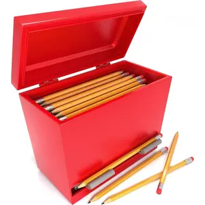 Red Stainless Steel Pencil Dispenser Holder For Pencils With 6 Beautiful Decoration Stickers, For Classroom, Home, Office-Teachers, Students (Pencils Not Included)