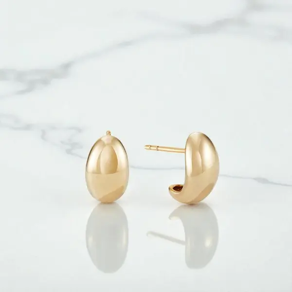 Dome Huggie Earrings • 13.5mm Minimalist Thick Hoops • Chunky Gold Huggies for Women in 925 Sterling Silver