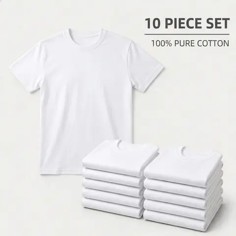Men's 10-Pack Heavyweight Cotton Crew Neck Short-Sleeve Plain T-Shirts - Soft, Durable Tops for Casual, Gym Wear, Machine Washable 10-Tee Rotation Set
