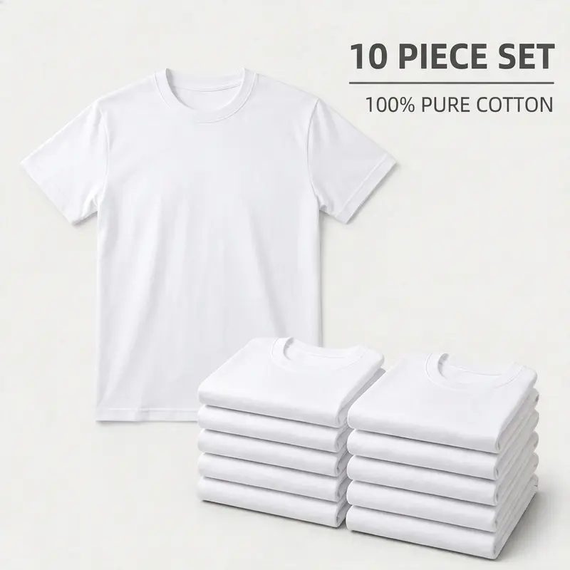 Men's 10-Pack Heavyweight Cotton Crew Neck Short-Sleeve Plain T-Shirts - Soft, Durable Tops for Casual, Gym Wear, Machine Washable 10-Tee Rotation Set