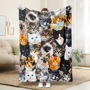 Cute Cat Pattern Blanket, Soft Comfortable Throw Blanket, Air-conditioned Room Blanket, Warm Nap Blanket for Home & Office, Multifunctional Blanket