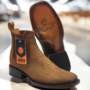 Ankle Cowboy Boots Python Print Square Toe