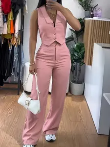 New Women's Pants Set, Sleeveless Waistcoat Set, Wide Leg Pants, Mature Elegant Office Style Two-Piece Set, Fashionable and Comfortable, Suits