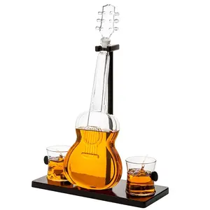 Guitar Whiskey Decanter, Mahogany Base - 1000 ML Glass Decanter 14" H For Whiskey, Scotch, Spirits, Wine Or Vodka For Music Lovers and Guitar Players