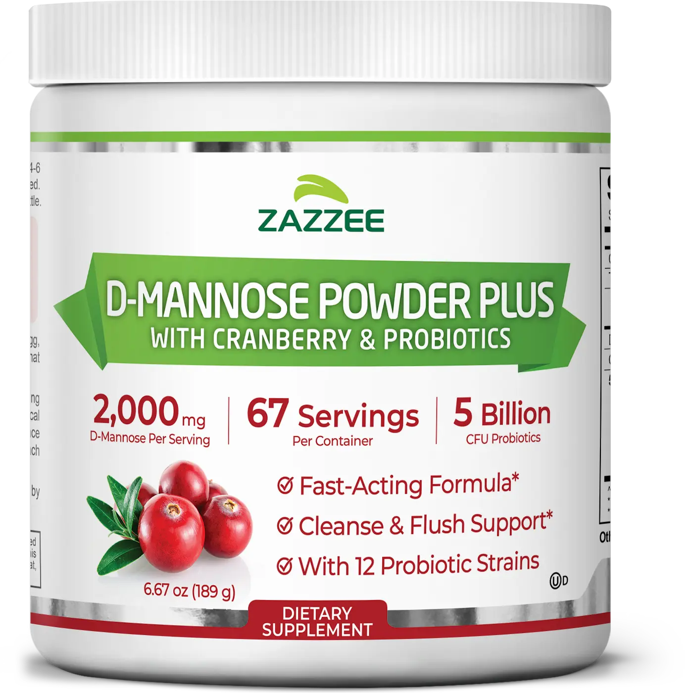 Zazzee D-Mannose Powder Plus with 5 Billion CFU Probiotics and Cranberry Juice Extract for Bladder Wellness and Urinary System Support - Advanced Multi Action Formula for Daily Internal Cleansing and Microbiome Balance - Vegan Non-GMO Kosher Pure Powder