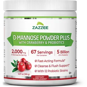 Zazzee D-Mannose Powder Plus with 5 Billion CFU Probiotics and Cranberry Juice Extract for Bladder Wellness and Urinary System Support - Advanced Multi Action Formula for Daily Internal Cleansing and Microbiome Balance - Vegan Non-GMO Kosher Pure Powder