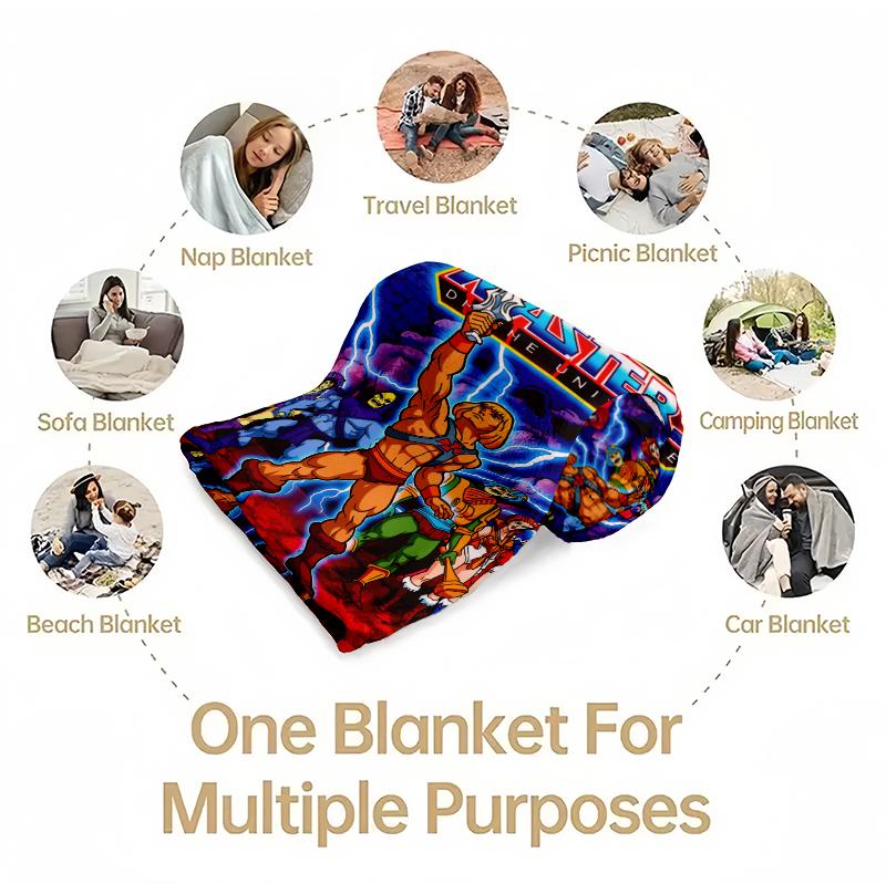 Countdown Sale!Masters of The Universe Anime Flannel Blanket Retro Cartoon Anime He-Man Flannel Suitable for use in offices, sofas, and travel settings, etcSuitable for all four seasons A gift suitable for fans, friends and children