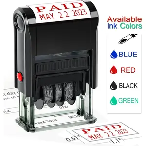 Self-Inking Date Stamp with Paid Phrase & Date for Business Office 12-Year Band Red Ink