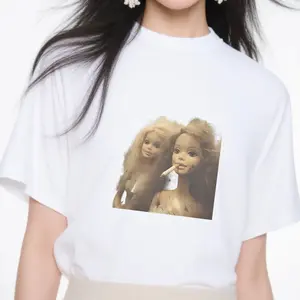 women's T-shirt Barbie Dolls Smoking Solid color printed short sleeved women's top White, black, khaki Fashion daily women's clothing