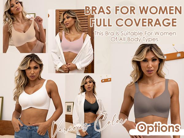 AsFairy Full Coverage Seamless Wireless Push Up Bra for Women Comfort V Neck Bralettes with Support