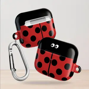 Ladybug AirPods Case Duo, Red Black Spots Cartoon Eyes Clip-On “GOOD VIBES” Cute Bug Vibes, fashion vibes playful nature gift play now, AirPods Pro 2 1, AirPods 3 2 1