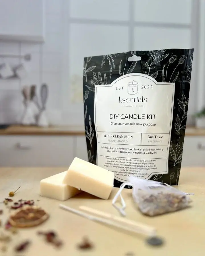 Ksentials DIY Candle Refill Kit: Create Your Custom Scented Candle 10 oz - Eco-Friendly Soy Wax & Natural Fragrance Oil - Perfect for Gifting or Solo Crafting