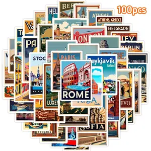 100pcs Aesthetic Europe Landmark Stickers, Multi-functional Vintage Vinyl Reusable Decals for Professionals, Durable Travel Scenery Decor for Laptop & Water Bottle, Unique Practical Gift for Best Friends, No-Residue Office Supplies Decor