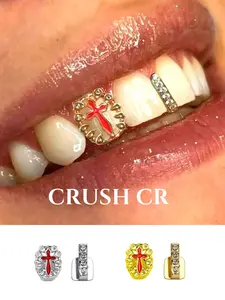 CRUSH CR 18K Gold Plated Red Drip Oil Cross Single Tooth Grillz, Tooth Gem, Gold/Silver Options, Perfect for Church Events, Streetwear, Music Festivals, Hip Hop Concerts, Club Nights, Y2K Aesthetic Outfits, Dental Accessory
