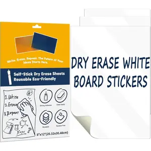 3 Pack Dry Erase Board Stickers  Free, 12"x8" Restickable Dry Erase Sheets No  for Wall/Refrigerator/Door/Cabinet, Adhesive Non- Whiteboard, Fridge Dry Erase Paper