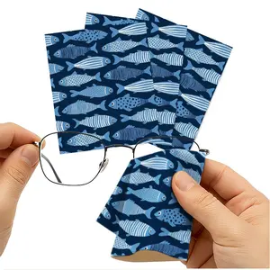 1/3/6/14pcs Blue Fish Pattern Cleaning Cloth, Multi - Specs Single - Side, For Camera/Glasses Lenses, Home & Photography Use, Soft Microfiber Material, Efficient Cleaning, Decorative Design