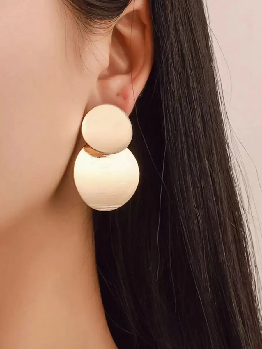 1 Pair Retro, Fashionable, Versatile 3D Smooth Metal Circle Costume Earrings
