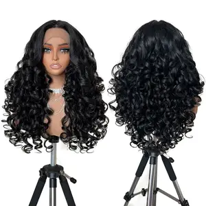 UGORGEOUS Curly Lace Front Wig Pre Plucked Middle Part Closure Wigs 22 Inch Pre Cut Synthetic wigs 4A curls hair textures Wear And Go Long Glueless Curly Wig for Women