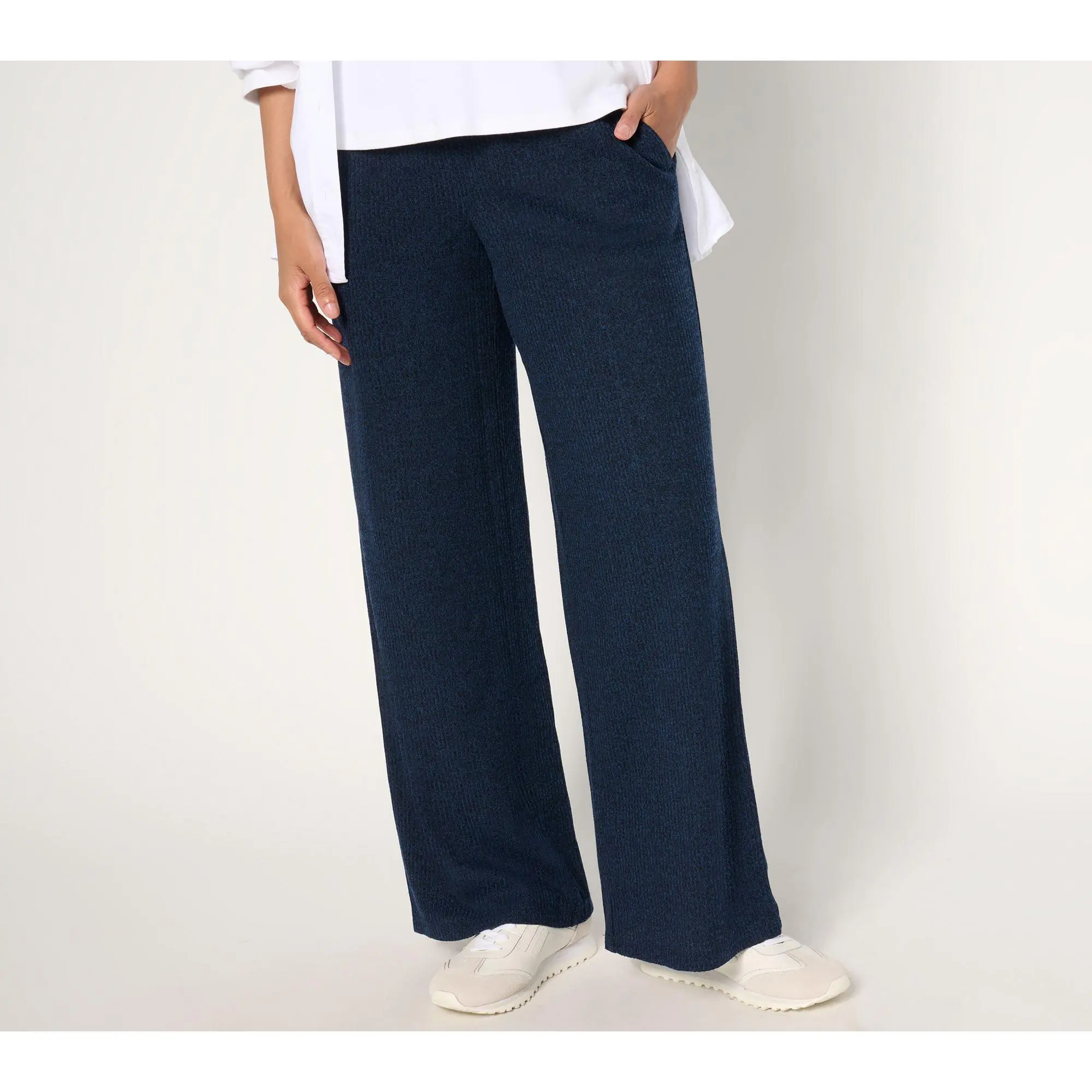 Susan Graver Petite Lifestyle Melange Rib Wide-Leg Pants