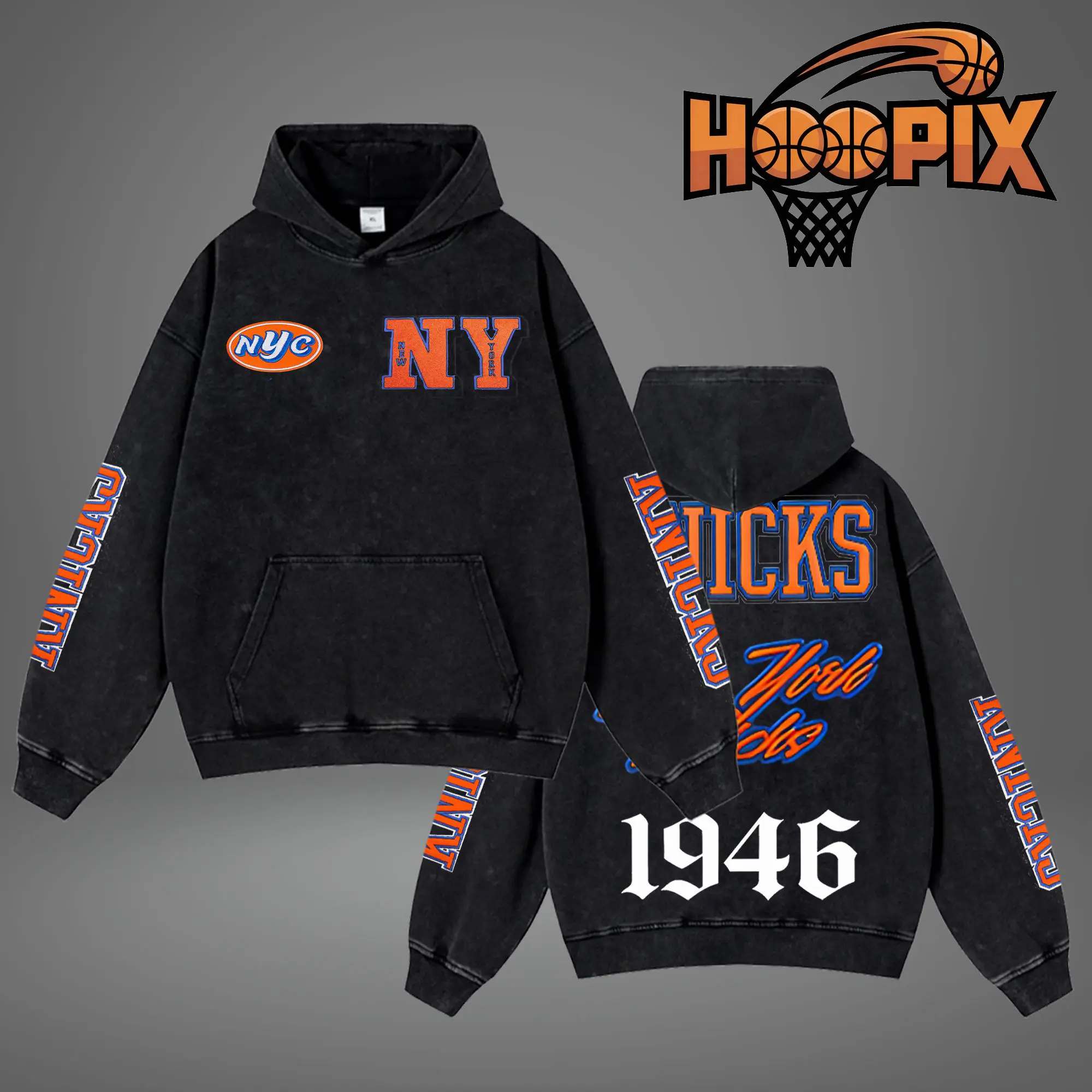 HOOPIX - The Broadway Ballers Premium Acid Washed Cotton Hoodie (Made In USA), NY Hoops Fans Shirt, Game Day Outfits, Gift For Golden State Basketball Fans, Basketball Graphic Tee Hoodie