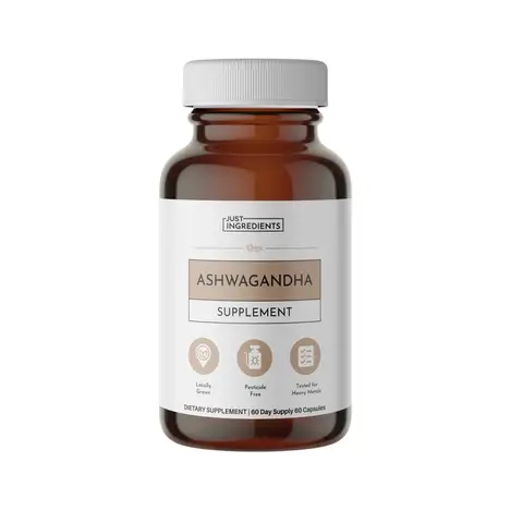 Just Ingredients Ashwagandha Supplement - 30 Day Supply - Supports Stress Adaptation, Calm & Mental Focus - Organic Ashwagandha Root Extract - 60 Capsules