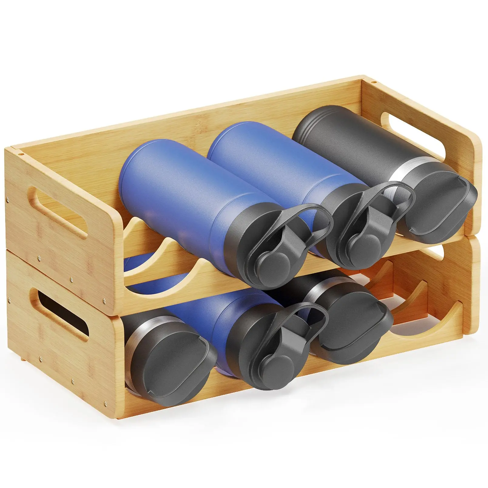 SpaceAid Bamboo Water Bottle Organizer Rack, 2 Pack 4-Slot, Hold 8 Bottles