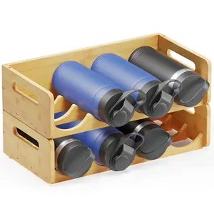 SpaceAid Bamboo Water Bottle Organizer Rack, 2 Pack 4-Slot, Hold 8 Bottles