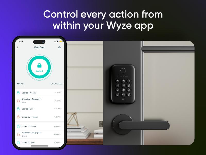 Wyze Lock Bolt — Fingerprint Keyless Security Lock, Smart Bluetooth Deadbolt Replacement, IPX5 Weatherproof, Auto-Lock, Smartphone Control