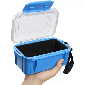Floating Waterproof Small Dry Box, Watertight Storage Container with Foam Lining & Transparent Lid, Blue Waterproof Box for Phone & Wallet, Ideal for Kayaking, Size 6.5"L x 4.3"W x 3.4"H