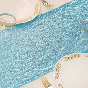 Sequin Table Runner 12"x108" Light Blue - Glittering Finish Table Decor