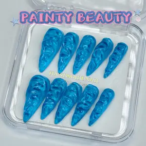 【A39】Colored Glaze 3d stereoscopic Water Ripples handmade press on nails