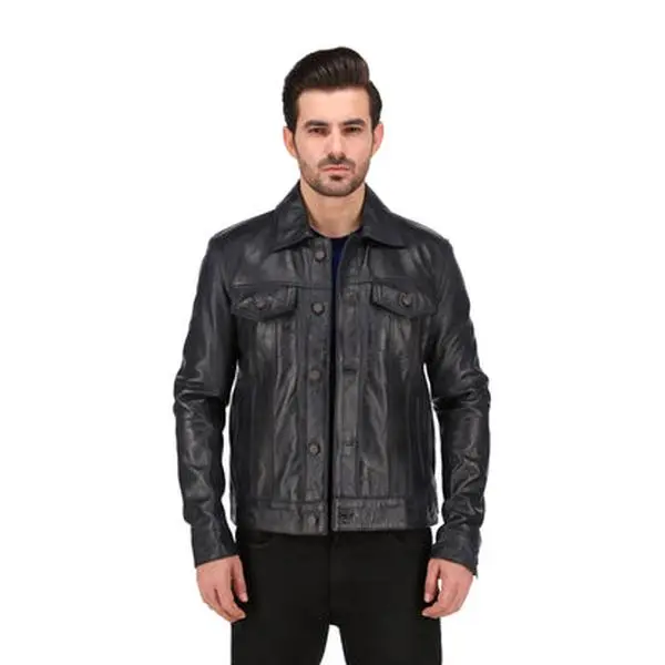 Men's Lambskin Leather Jacket, Minimalist Sexy Trucker Style Longsleeve Button-Up for Casual Party Wear with Multiple Pockets, Menswear, Coats, Elegant, Longsleeves, Fancy, Aesthetic, Romance, Modest, Fitted, Classic, Cute, Tops, All-Seasons, Evening