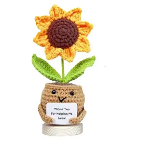 Crochet Sunflower Planter, Creative Mini Emotional Positive Life Decor, Artificial Fake Plants, 1 Count Knitted Planter, Potato Doll Decoration