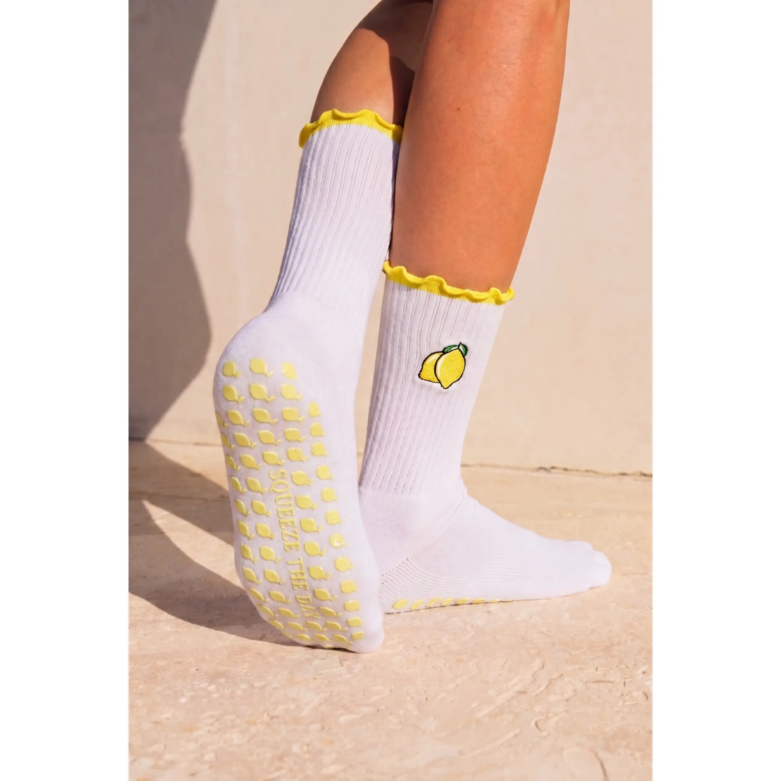 Squeeze the Day Lemon Pilates Barre Grip Socks