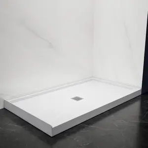 Pequod-M 60"x34" Premium Solid Surface Shower Base 60 x 34, Non-Porous, Stain-Resistant, Long-Lasting