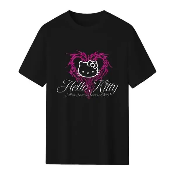 Sanrio Hello Kitty T Shirt Cotton Oversized Relaxed Fit Classic Bow Graphic Tee Streetwear Summer, Shortsleeve