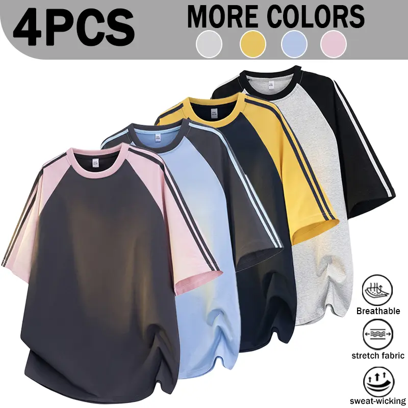[ summer vibes ] Men's American Retro Color blocked Shoulder Sleeve T shirt Summer Loose, Casual, Fashionable, ersatile Color blocked Shoulder Sleeve T shirt