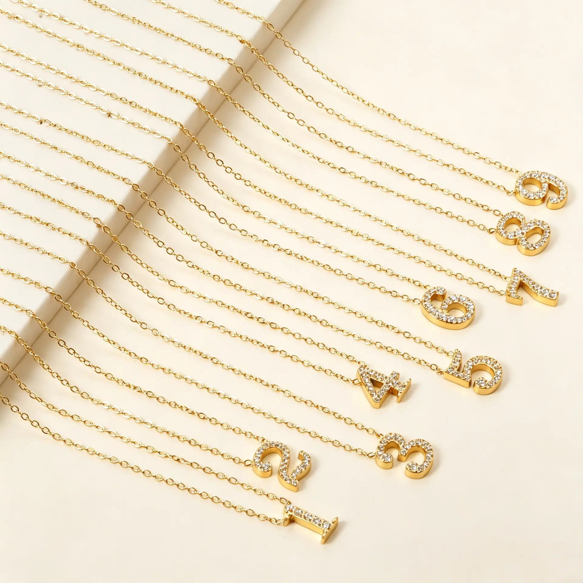 Arabic numeral pendant necklace - golden with white diamond numerals necklace