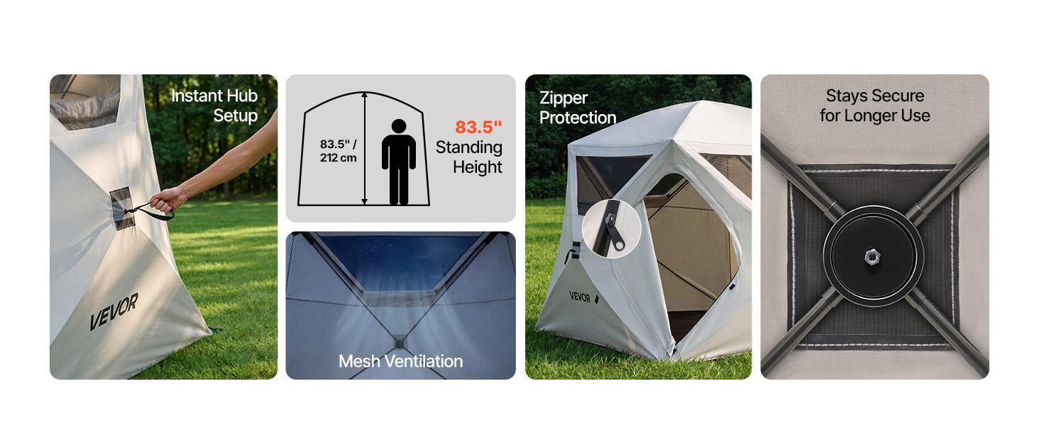 VEVOR Camping Tent, 4 Person Pop Up Instant Cabin Tent with Large Mesh Windows, 60 Seconds Easy Setup, Portable Cabin Hub Tents with Carry Bag for Family Outdoor Camping & Hiking, Upgraded Ventilation