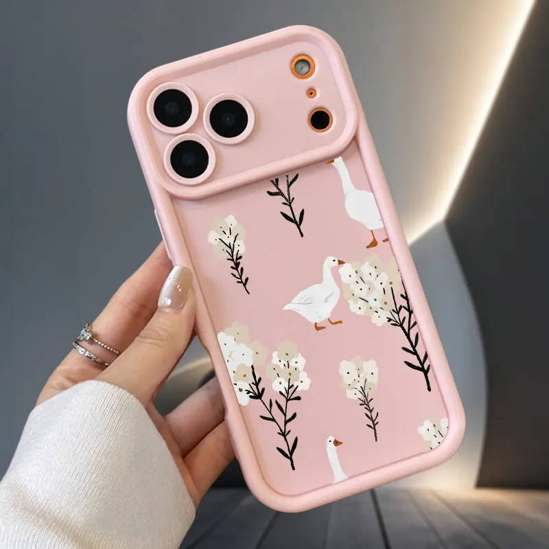 White Goose Silicone-TPU Protective Cellphone Case - Soft Silicone Grip Scratch-Resistant Shockproof Full-Body Protection Cover Gift Accessory for iPhone 17 Air/16/16e/15/14/13/12/11 Pro Max Plus/XS/X & Various Models Customized Devices