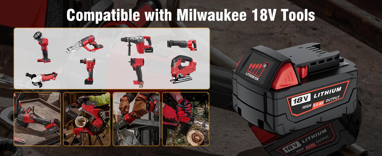 2Pack 6.0Ah Replacement for Milwaukee M-18 Battery Compatible with Milwaukee 18V Battery 48-11-1862 48-11-1852 48-11-1882 18 Volt Batteries Cordless Power Tools