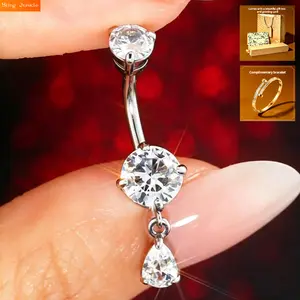 Women's Internally Threaded 316L Surgical Steel Belly Ring Sparkly CZ Hypoallergenic Non-Tarnish Water-Resistant Daily Wear Navel Piercing  BodyJewelry versatile costume accessory jewelry set Gift exquisite bracelet packaging box and greeting card
